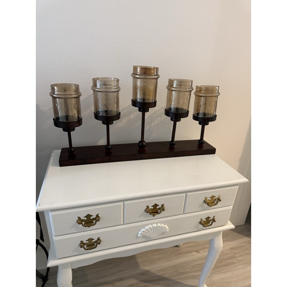 28" Hand Forged Bronze Hurricane Candelabra Candle Holder